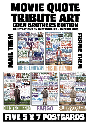 Coen Brothers Quote Series Set- 5 postcards