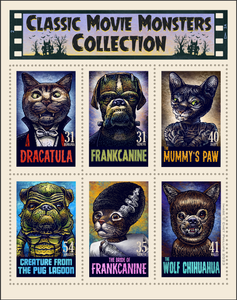 Classic Monsters Faux Stamp Block- 11 x 14 signed print