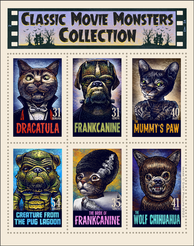 Classic Monsters Faux Stamp Block- 11 x 14 signed print
