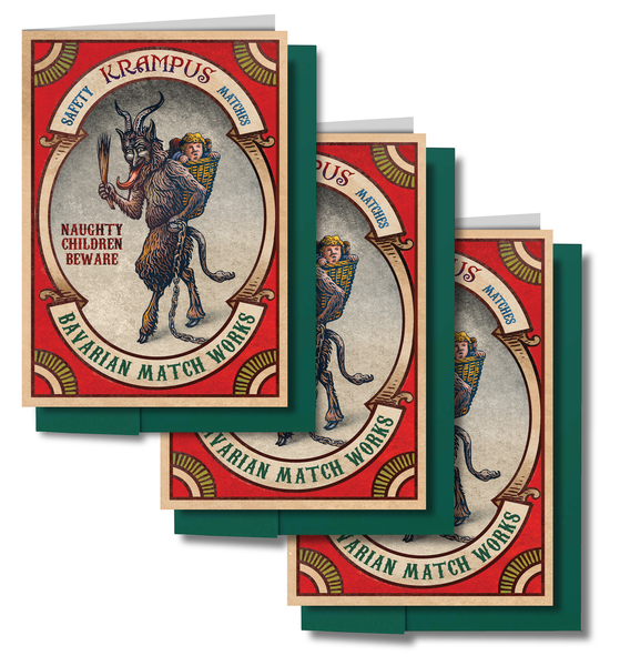 Krampus Matches- Three 5 x 7 greeting cards with envelopes