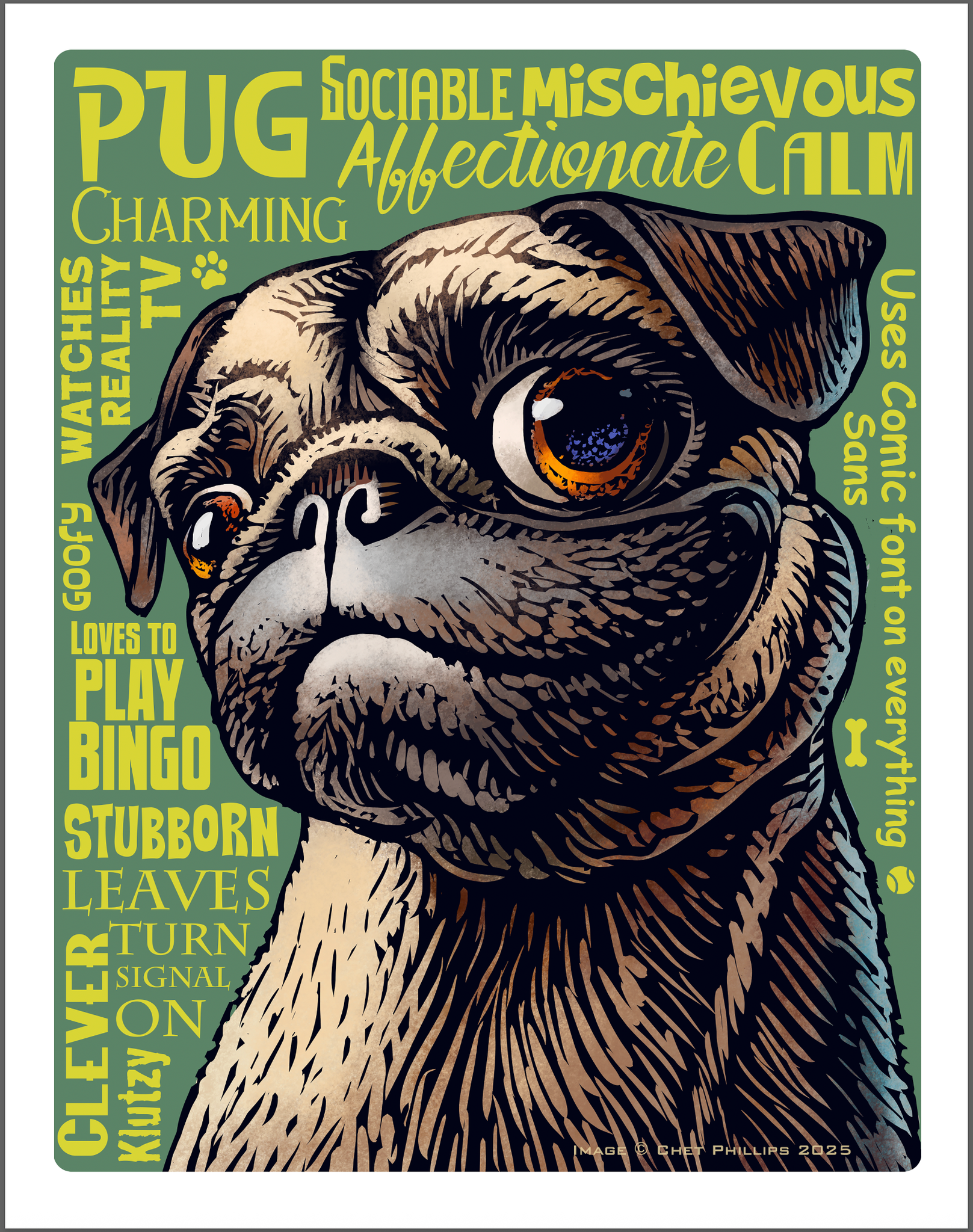 Pug- 11 x 14 Print- Good Dog A'Mighty series
