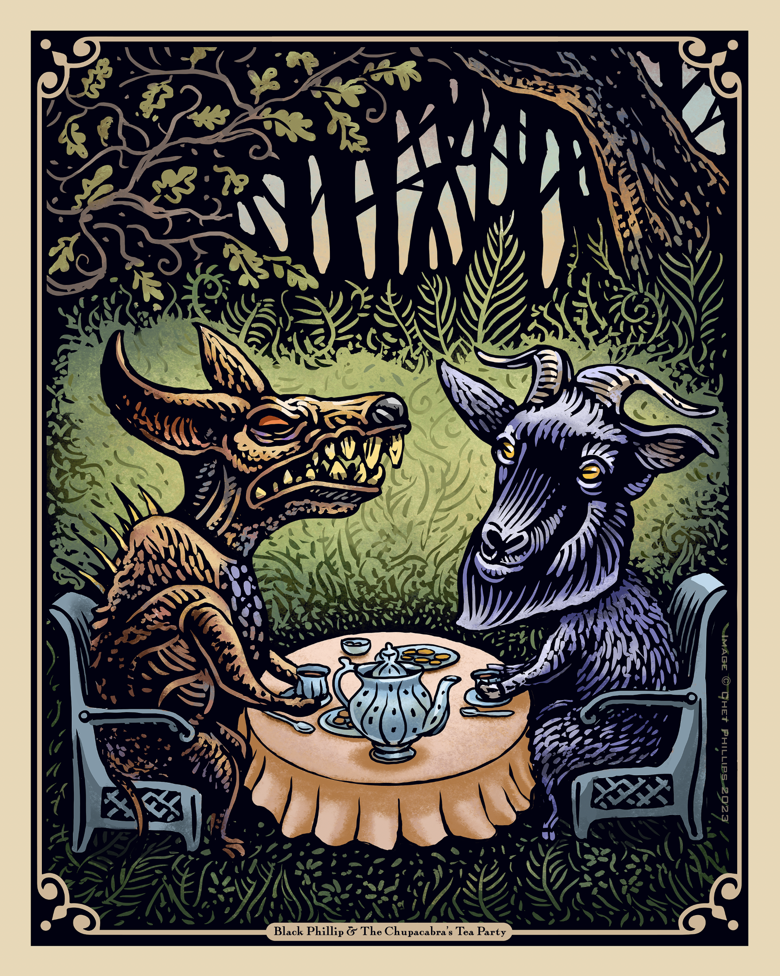 Black Phillip and the Chupacabra's Tea Party- signed 8 x 10 print