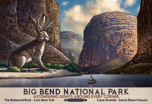 Big Bend National Park- Jackalope Fantasy Texas Travel Poster