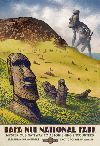 Rapa Nui National Park- 13" x 19" signed print- Mystery Travel Bureau series