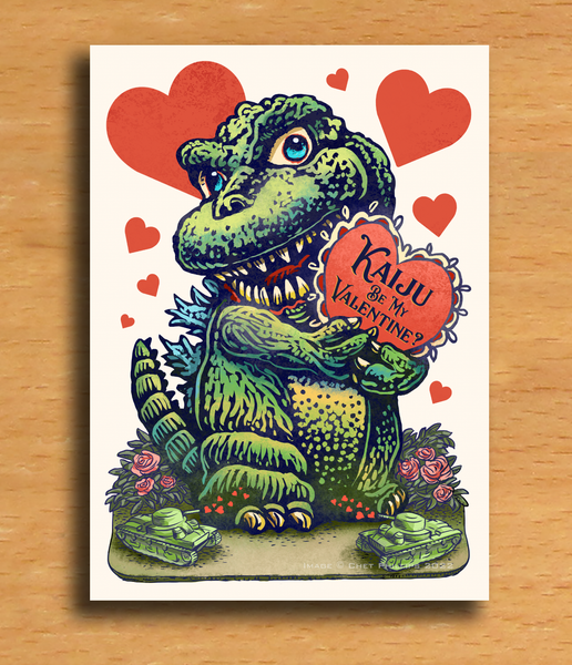 Valentine's Day Card-Kaiju Be My Valentine?- 5" x 7" blank inside