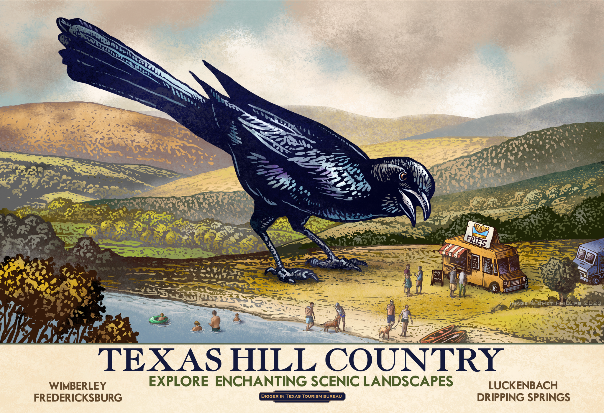 Texas Hill Country Grackle- Texas Fantasy Travel 13 x 19 print