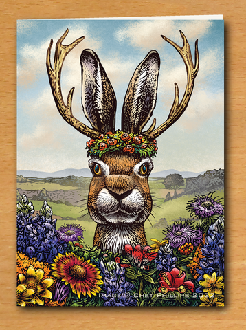 Lady Bird's Jackalope greeting card-5" x 7" blank inside with envelope
