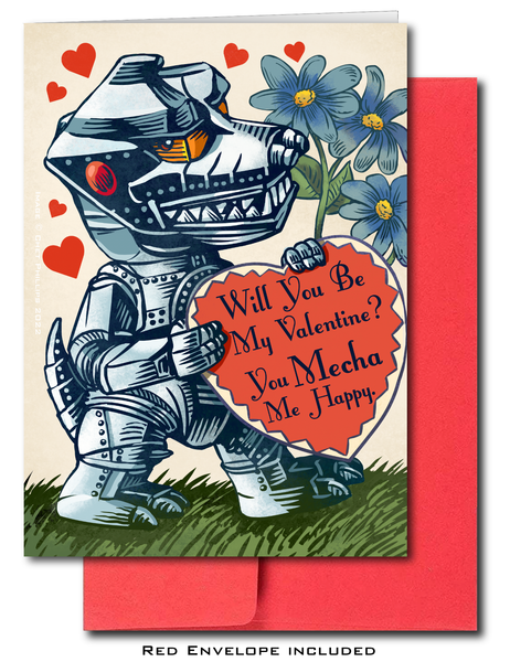 Valentine's Day Card-You Mecha Me Happy- 5" x 7" blank inside