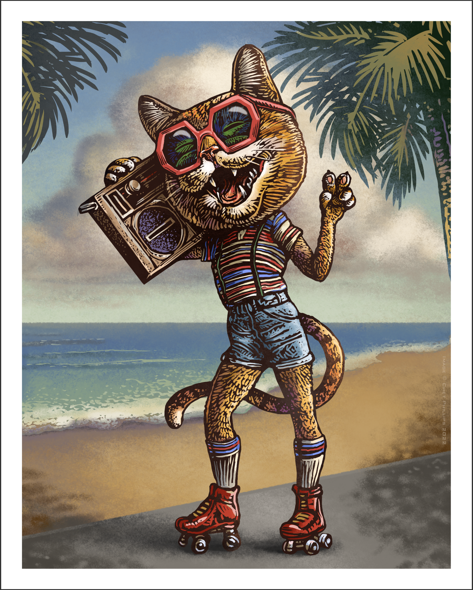 Roller Disco Kitty 8 x 10 signed print
