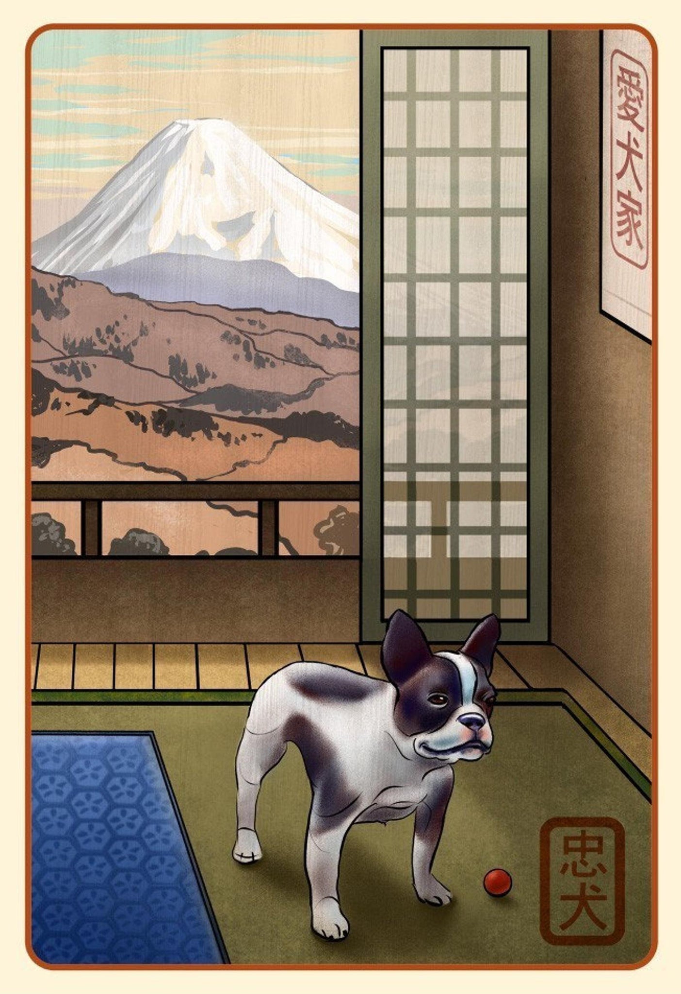 French Bulldog Japanese Styled Print