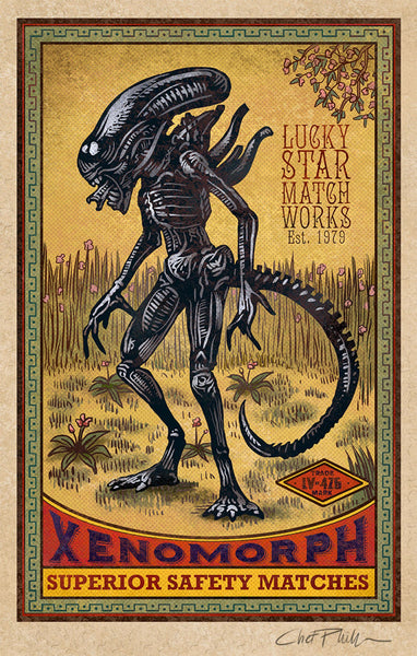 Xenomorph Brand 5" x 7" matted Matchbox print