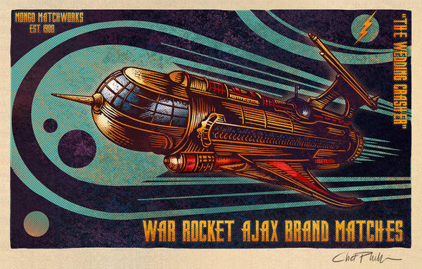 War Rocket Ajax Brand 5" x 7" matted Matchbox print