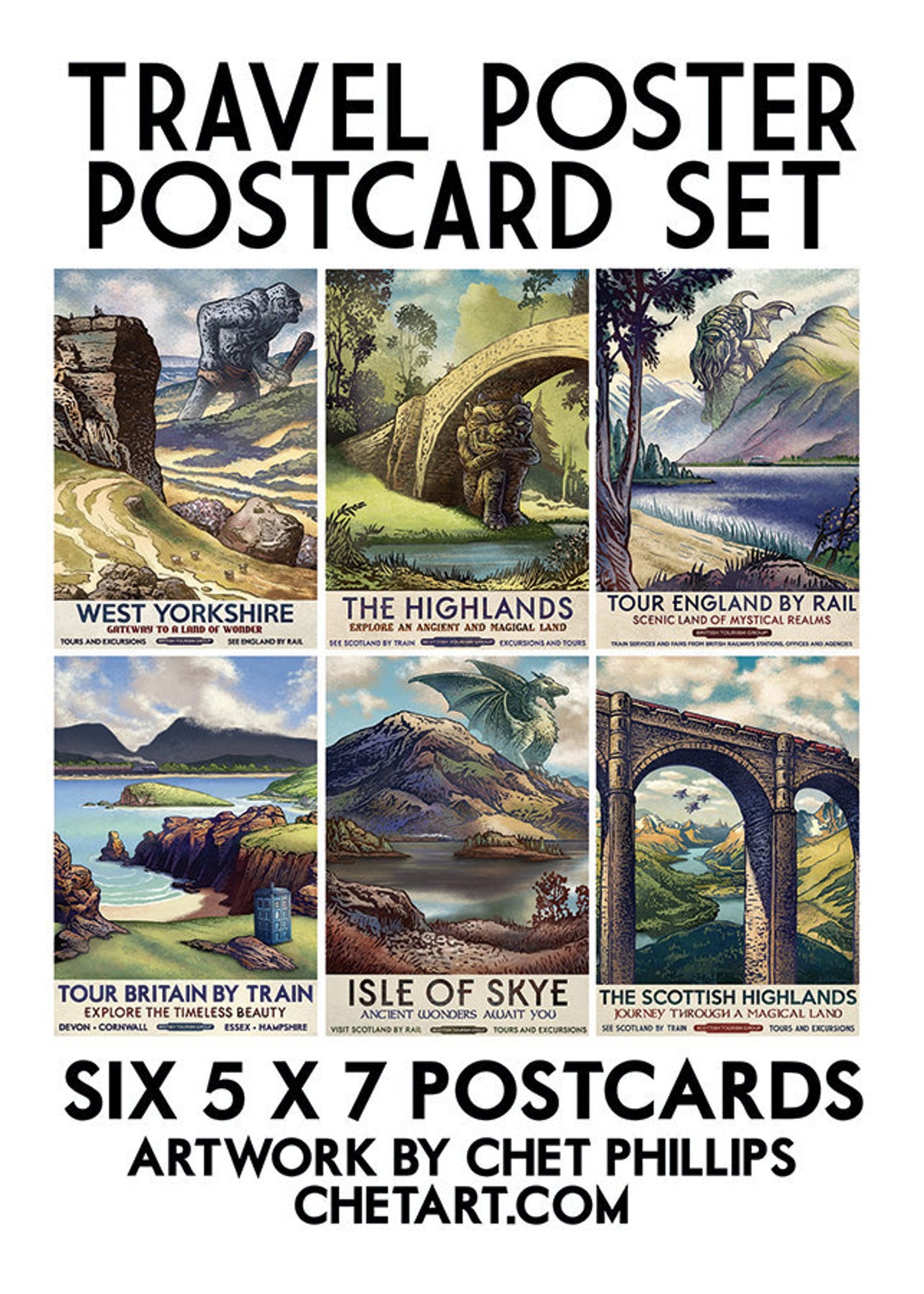 British Fantasy Travel Postcard Set- 6 postcards