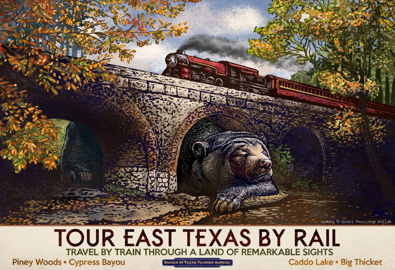 East Texas by Rail- Fantasy Texas Travel Poster