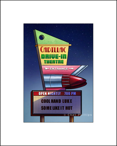 Cadillac Drive In Sign- 8" x 10" print