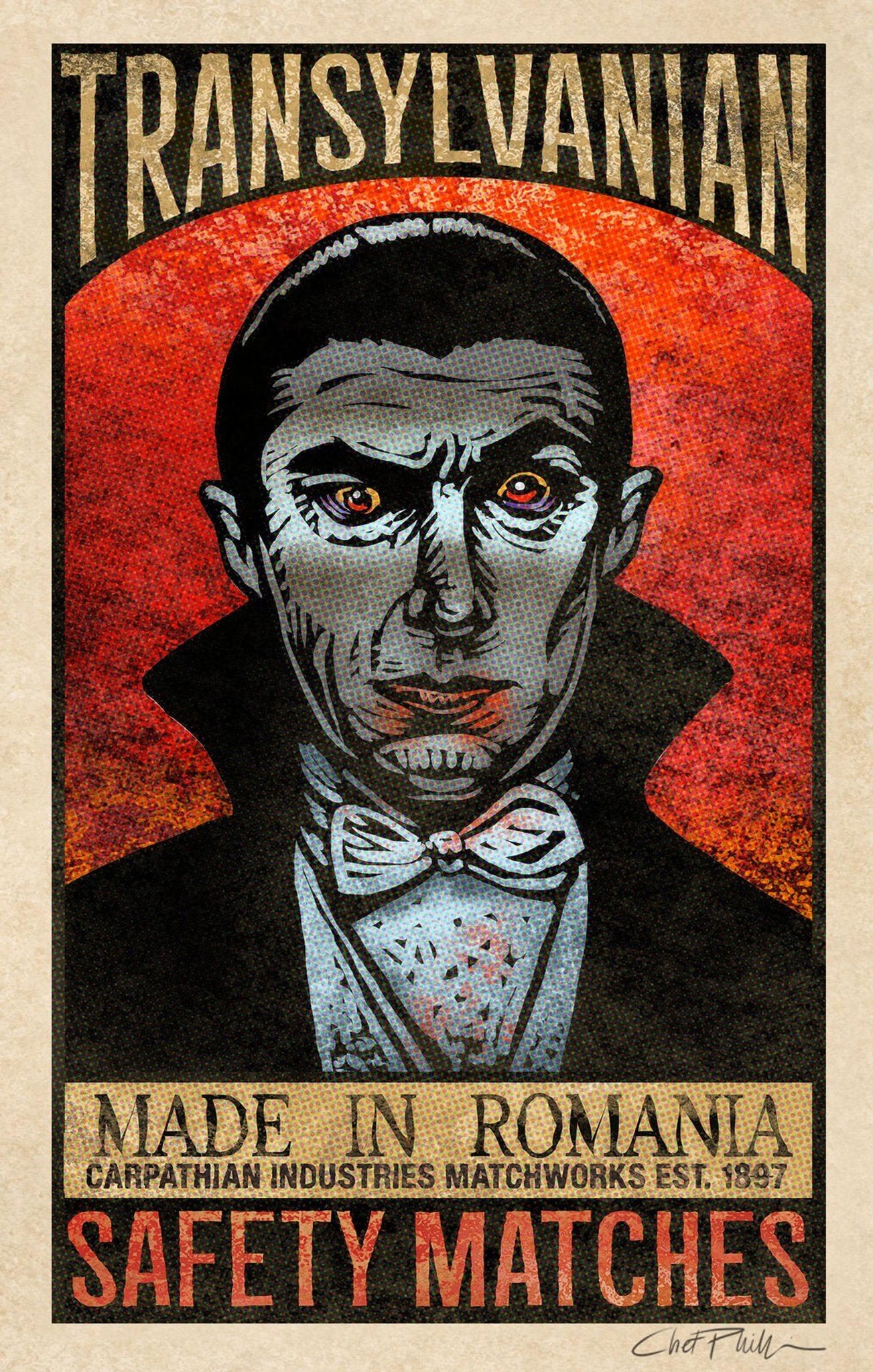 Dracula Brand 5" x 7" matted Matchbox print