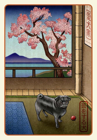 Black Pug Japanese Styled Print