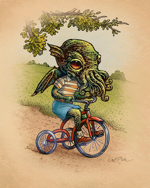 Little Cthuhlu on Tricycle- 8" x 10" print