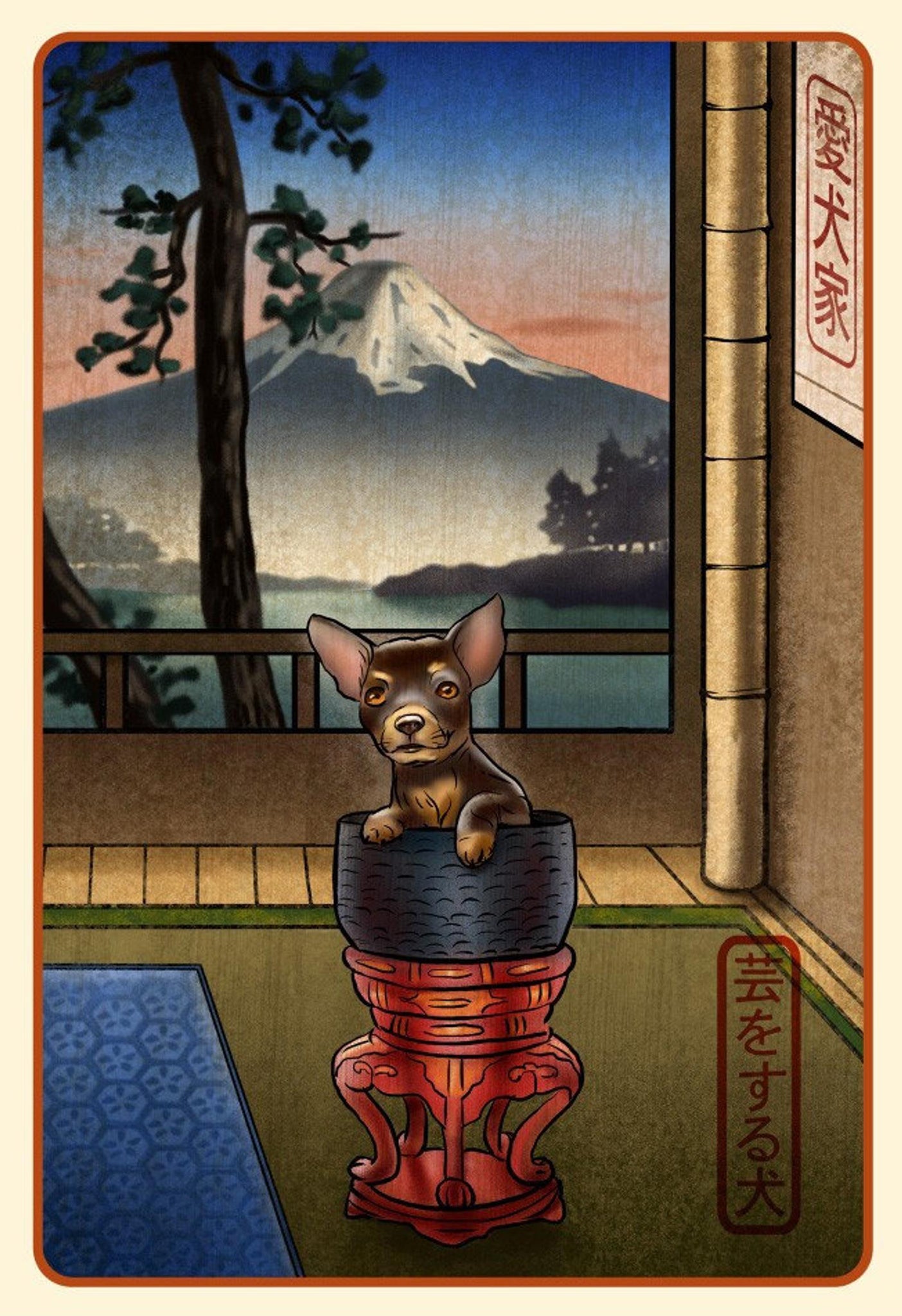 Chihuahua Tan and Brown- Japanese Styled Print