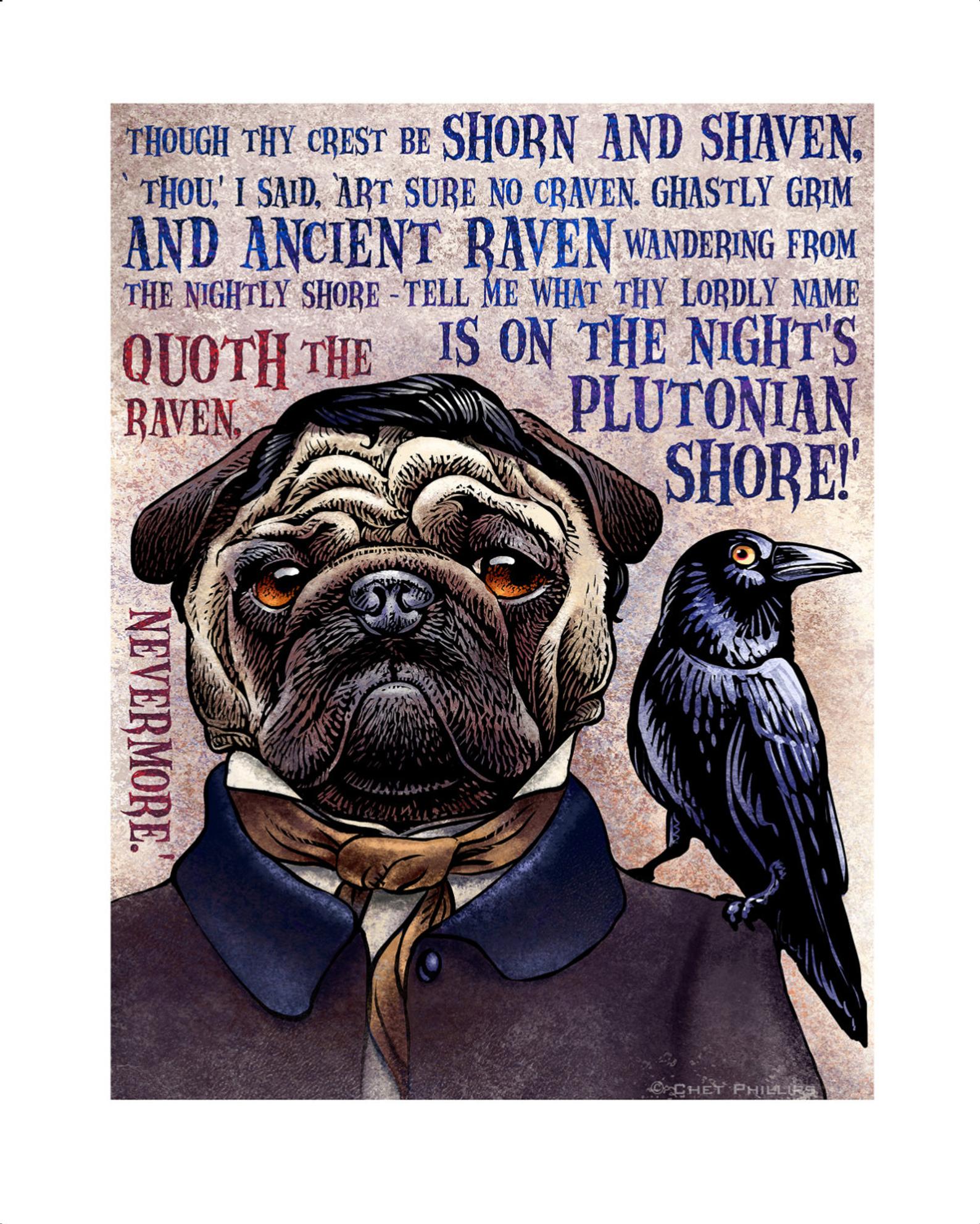 Edgar Allan Pug With Raven Quote 8 x 10" print