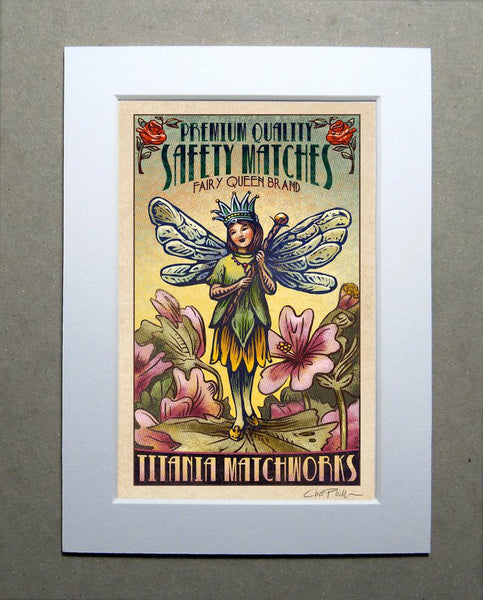 Fairy Queen Brand 5" x 7" matted Matchbox print