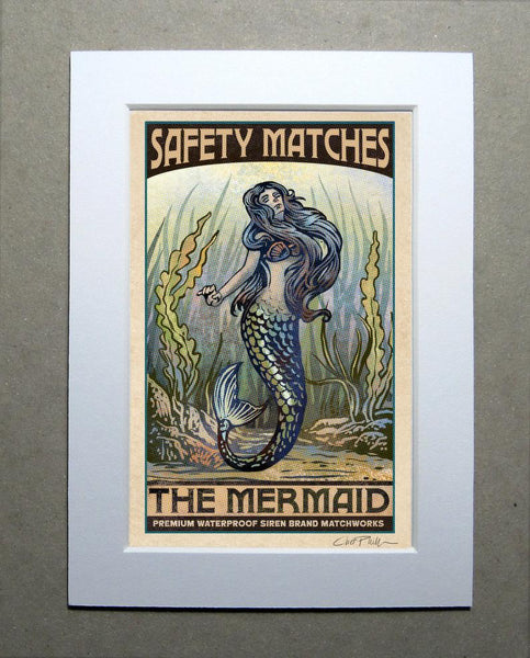 Mermaid Brand 5" x 7" matted Matchbox print